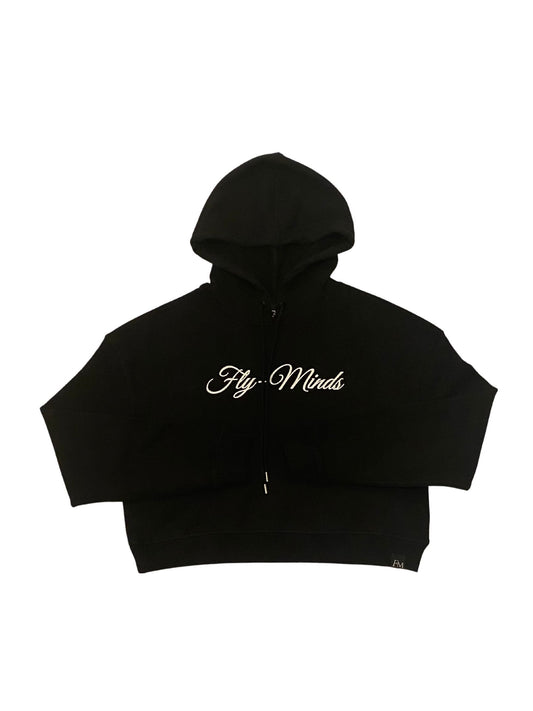 Women’s Fly Minds Script Relaxed Fit French Terry Crop Hooded Sweatshirt